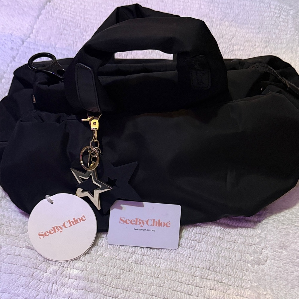 See By Chloe Black Nylon Top-Handle Duffel Satchel Bag